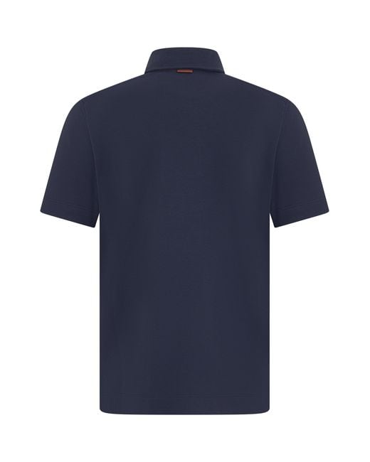 Zegna Blue Polo Shirt With Pocket, Cotton for men