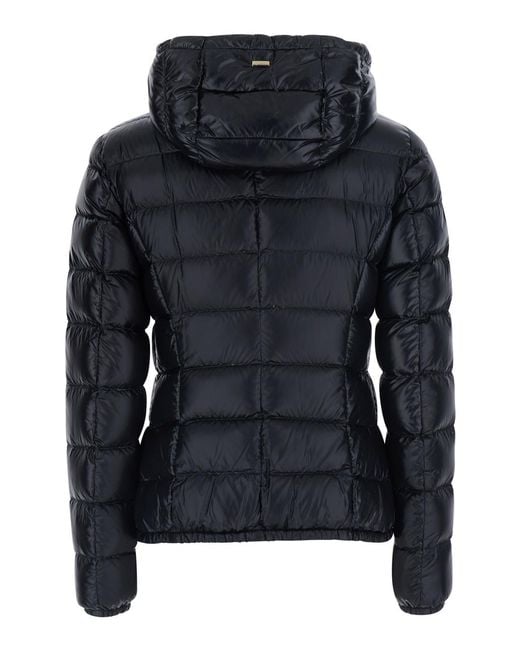 Herno Black Hooded Short Puffer Jacket Polyamide