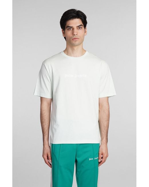Palm Angels White T-shirt In Green Cotton for men