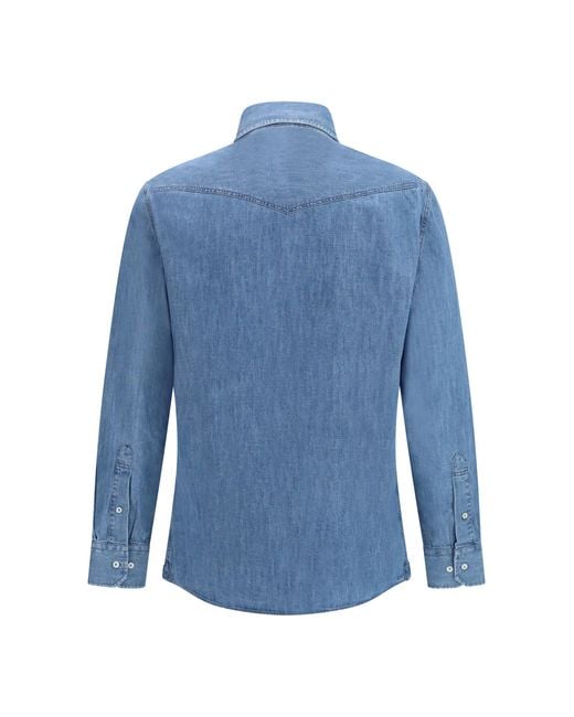 Brunello Cucinelli Blue Easy Fit Lightweight Denim Shirt for men