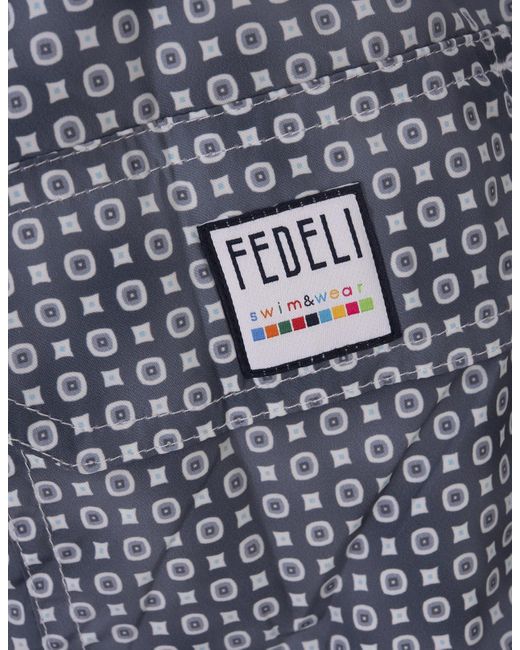 Fedeli Blue Swim Shorts With Micro Pattern for men