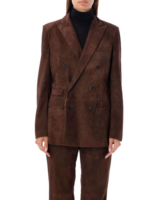 Ralph Lauren Brown Suede Double-Breasted Blazer
