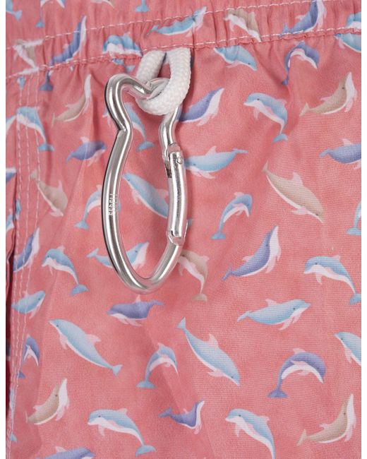 Fedeli Pink Swim Shorts With Dolphin Pattern for men