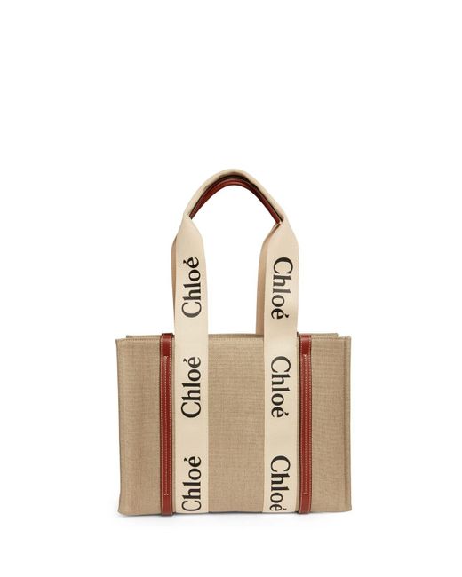 Chloé Metallic White And Medium Woody Shopping Bag With Shoulder Strap