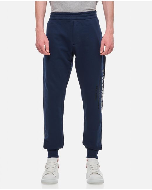 McQueen Blue Cotton 'Graffiti' Jogging Pants for men