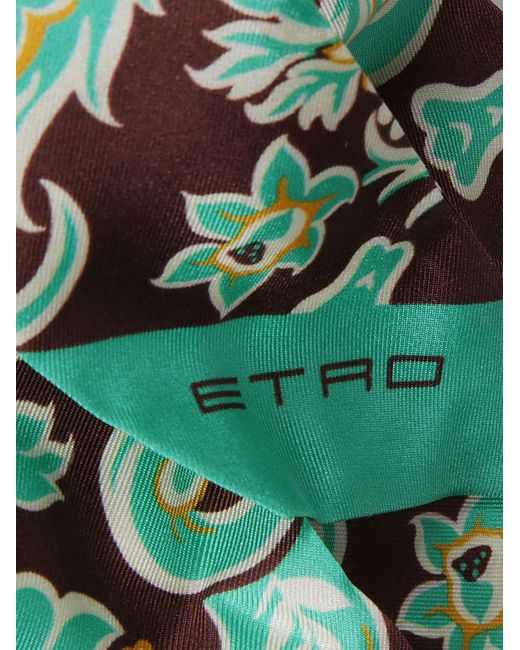 Etro Green Logo Floral Scarf