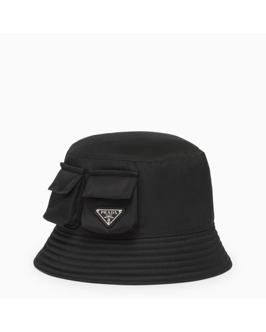 Prada Black Re-Nylon Bucket Hat With Pockets for men