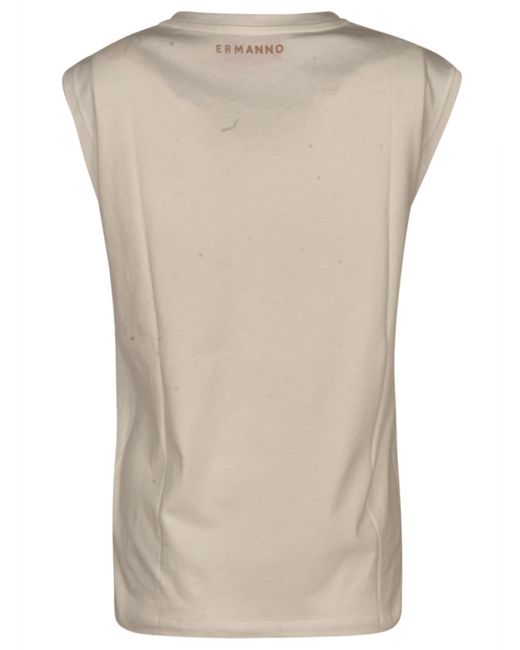 Ermanno Scervino Natural Floral Embroidered Sleeveless Top