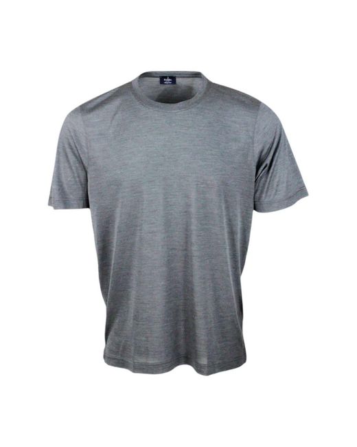 Barba Napoli Gray 100% Luxury Silk Crew-Neck Short-Sleeved T-Shirt With Slits On The Bottom for men