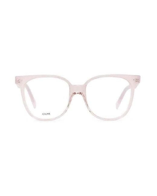 Céline White Eyeglasses Square Full Rim, Shiny Rose Frame And Clear Demo Lenses Lens Cl5010In072