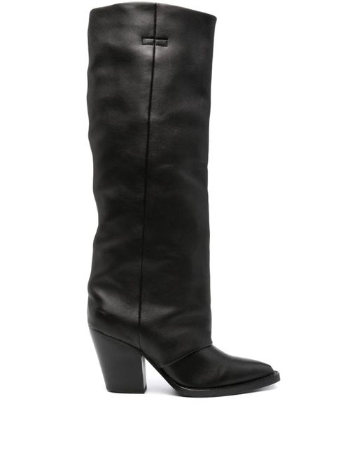 Ash Black 85mm Folded-detail Leather Boots