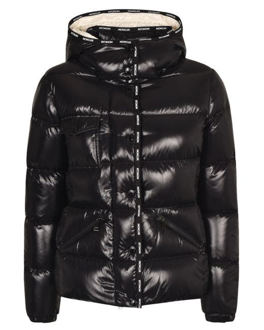 Moncler Glossy Concealed Padded Jacket in Black | Lyst