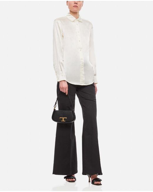 Ralph Lauren White Long Sleeve Button Front Silk Shirt