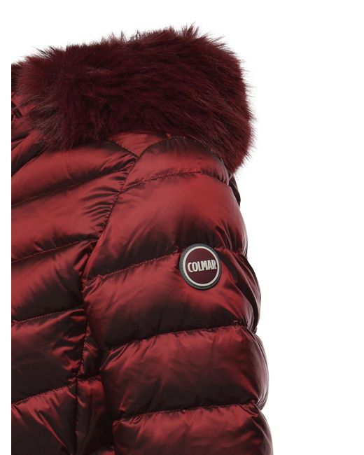 Colmar Red Quilted Down Jacket With Faux Fur