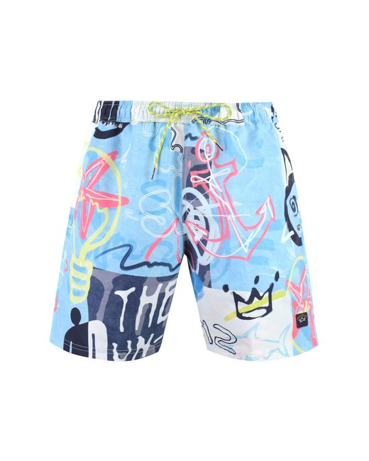 Paul & Shark Blue Printed Swim Shorts for men