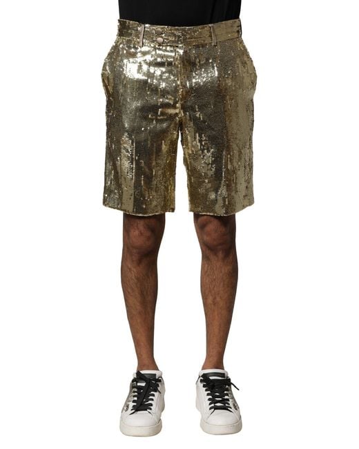 Dolce & Gabbana Green Sequin Shorts for men