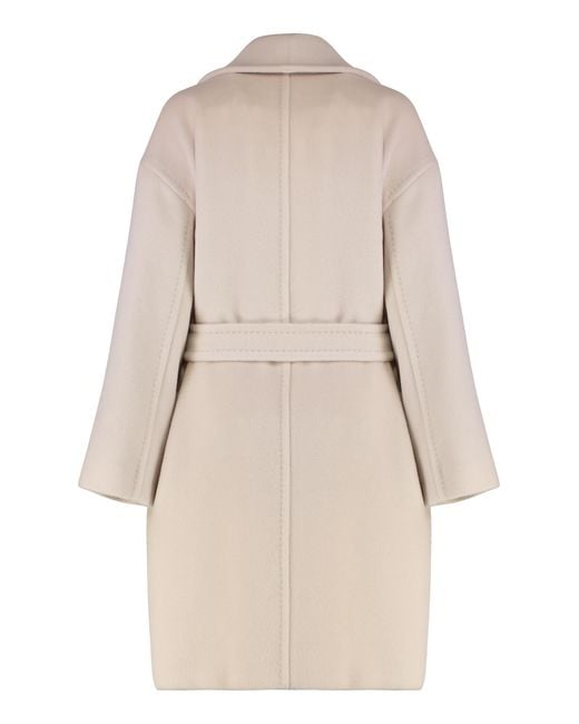 Max Mara Natural Wool And Alpaca Coat With Belt