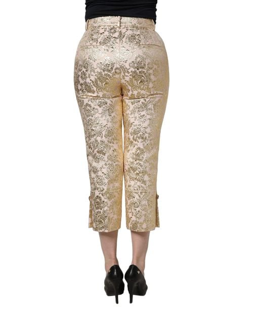 Dolce & Gabbana Natural Jacquard Floral Lamé Crop Trouser Pants
