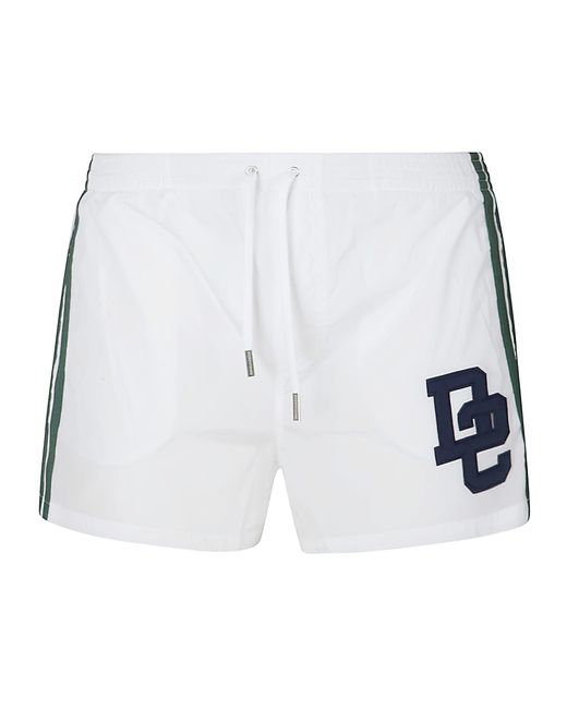 DSquared² White Stripe Sided Logo Detail Swim Shorts for men