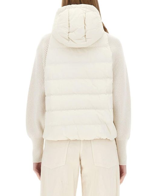 Brunello Cucinelli Natural Down Jacket With Knitted Sleeves
