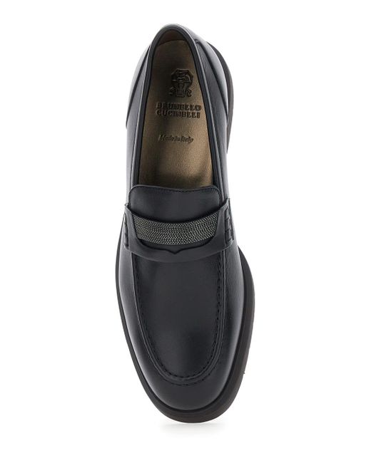 Brunello Cucinelli Black Loafers With Monil Detail On The Front