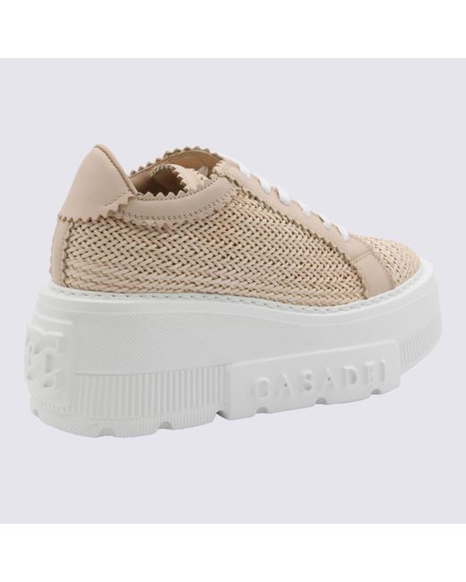 Casadei Natural Light And Leather Sneakers