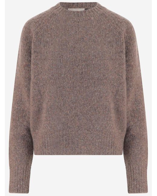 Allude Brown Knit Pattern Ribbed Cuffs Cashmere Sweater