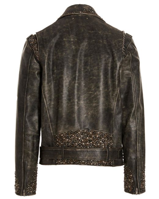 Golden Goose Deluxe Brand Black Distressed Leather Biker Jacket for men