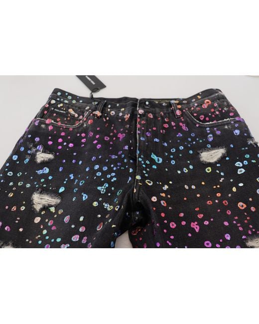 Dolce & Gabbana Blue Splatter Distressed Jeans Pan73302 for men