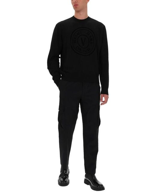 Versace Jeans Couture Black Jersey With V-Emblem Acrylic Jumpers for men
