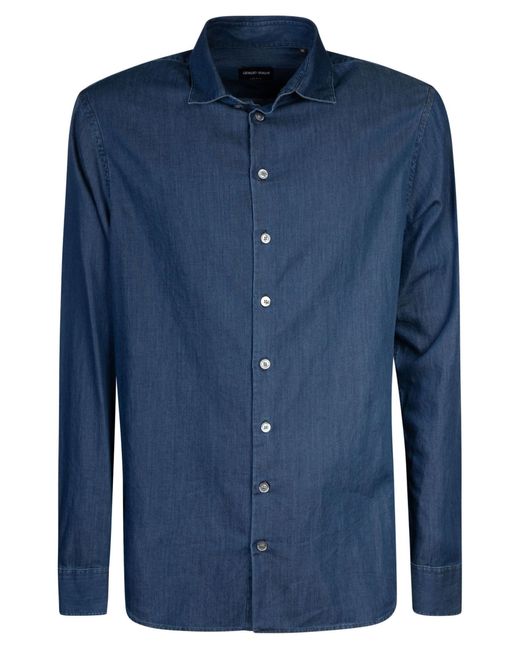 Giorgio Armani Blue Round Hem Plain Shirt for men
