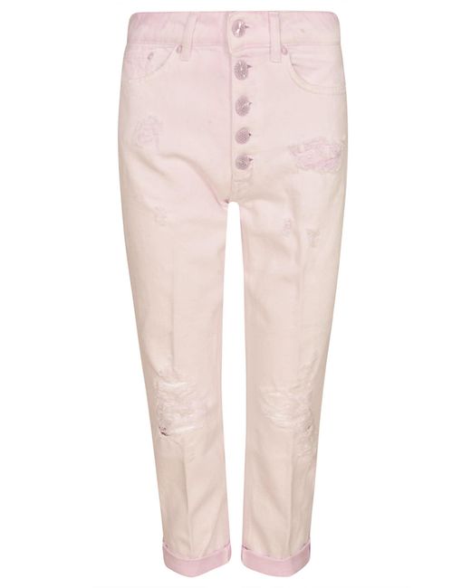 Dondup Pink Buttoned Cropped Jeans