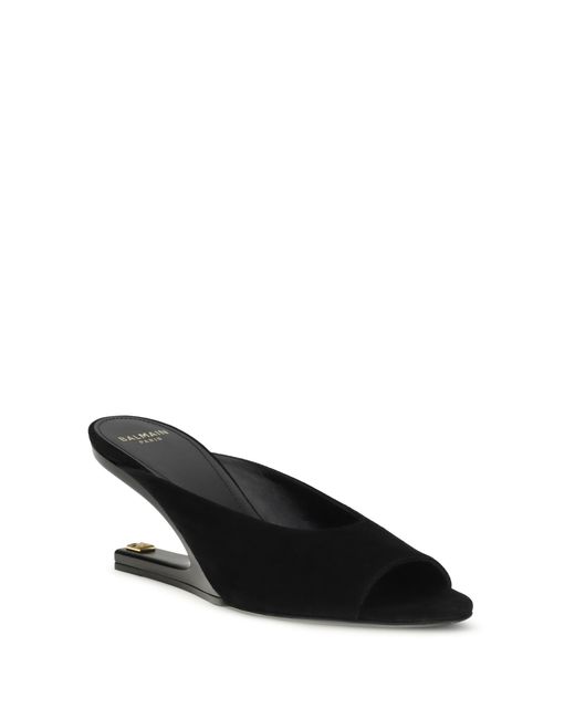 Balmain Black Mules Open-Toe Suede Calf Leather Sandal