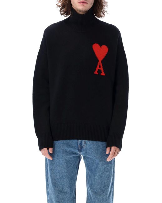 AMI Blue Ami De Coeur Funnel Neck Sweater for men