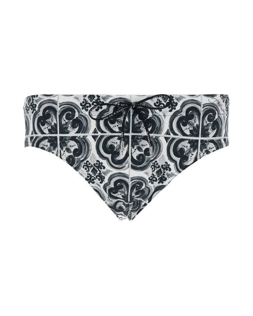 Dolce & Gabbana Multicolor And Swimsuit With All-Over Majolica Print for men