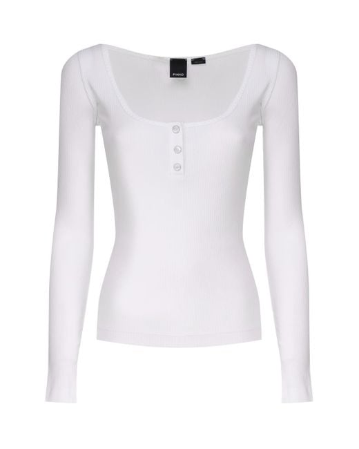 Pinko White Cotton Blend Sweater With Wide Neckline