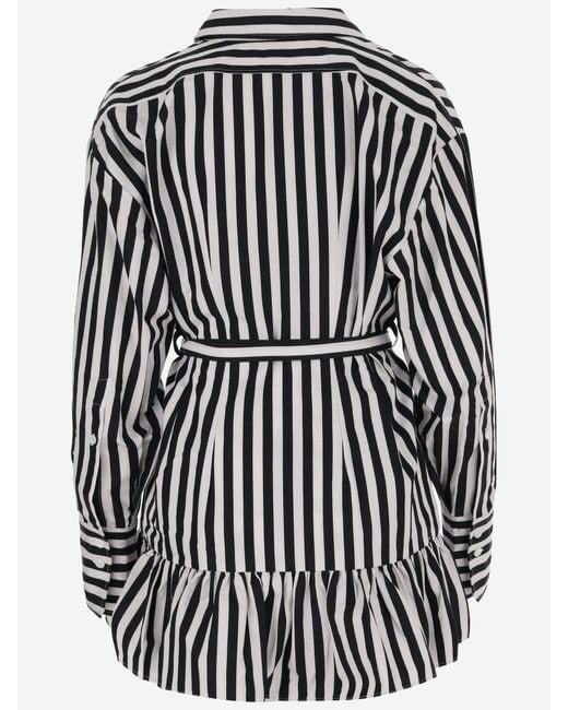 Patou Black Cotton Dress With Striped Pattern