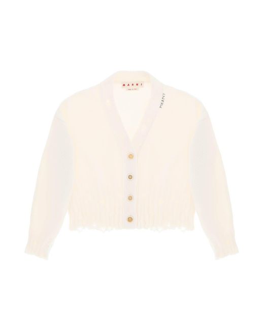 Marni Natural Destroyed Effect Cropped Cardigan