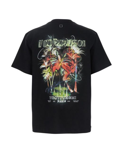 Wooyoungmi Black Crewneck T-Shirt With Logo Detail On The Front And Maxi Logo Print On The Rear for men