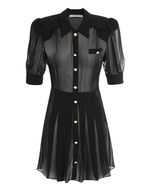 Alessandra Rich Black Mini Chemise Dress Silk