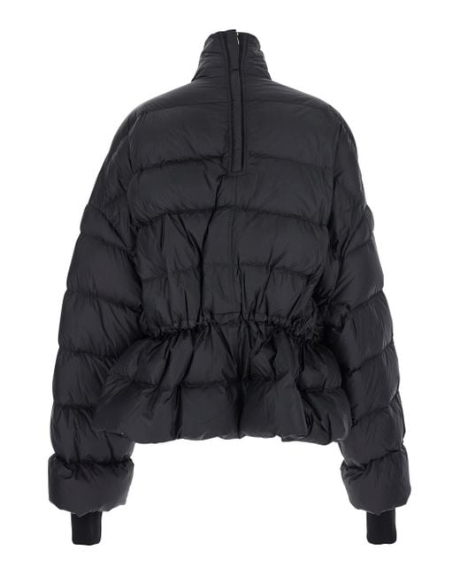 Rick Owens Black Down Jacket With Drawstring Waist And High Neck