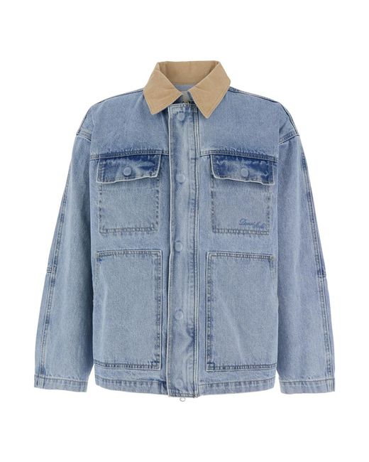 DUNST Blue Jacket With Contrast Collar And Patch Pockets On The Chest for men