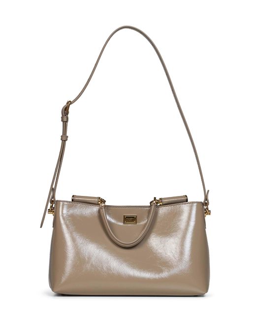 Dolce & Gabbana Metallic Taupe Vittoria Medium Handbag With Shoulder Strap