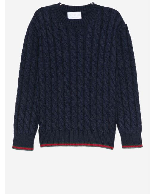 Gucci Blue Wool Sweater With Web Detail