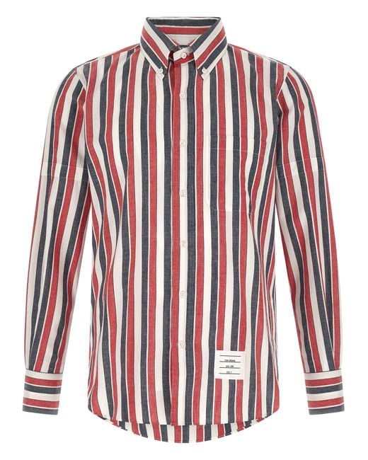 Thom Browne Red Madras Cotton Shirt for men