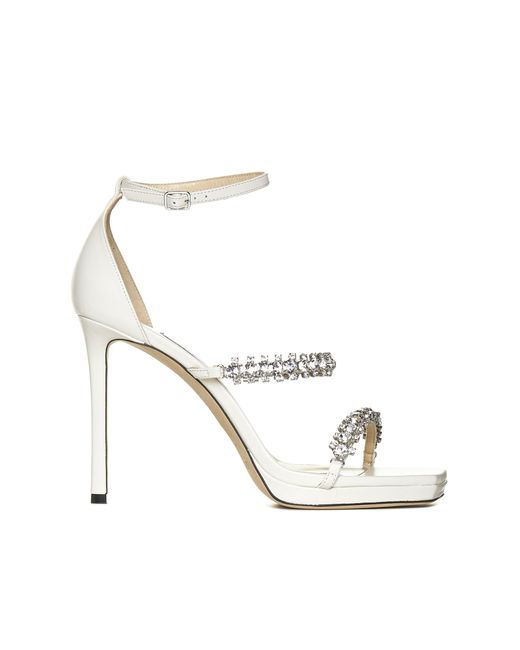 Jimmy Choo Bing Crystals Leather Sandals in White | Lyst