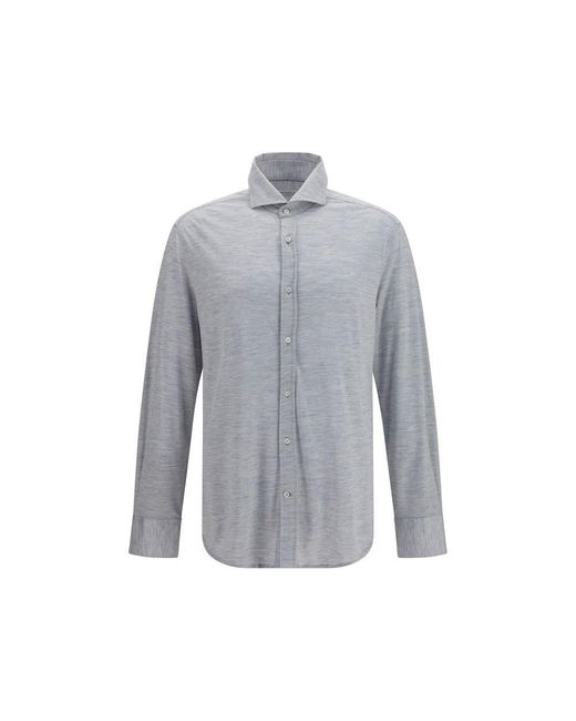 Brunello Cucinelli Blue Gray Silk Dress Shirt for men