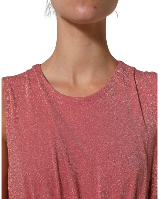 Dolce & Gabbana Red Coral Pink Pleated Sleeveless Max Dress