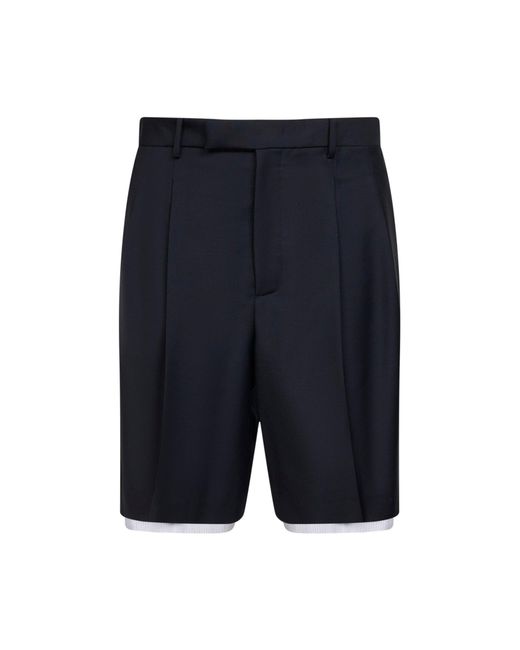 Jil Sander Blue Wool Canvas Double-Layer Shorts for men