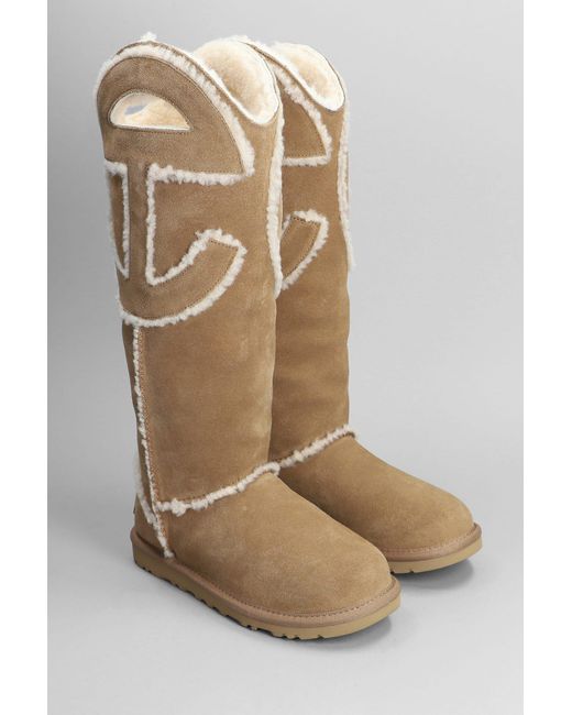 Ugg Multicolor Logo Tall Boot Low Heels Boots In Suede